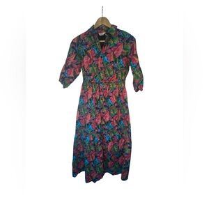 Dress Naoo 100% cotton floral tropical print dress size S‎ MISSING WAIST BAND